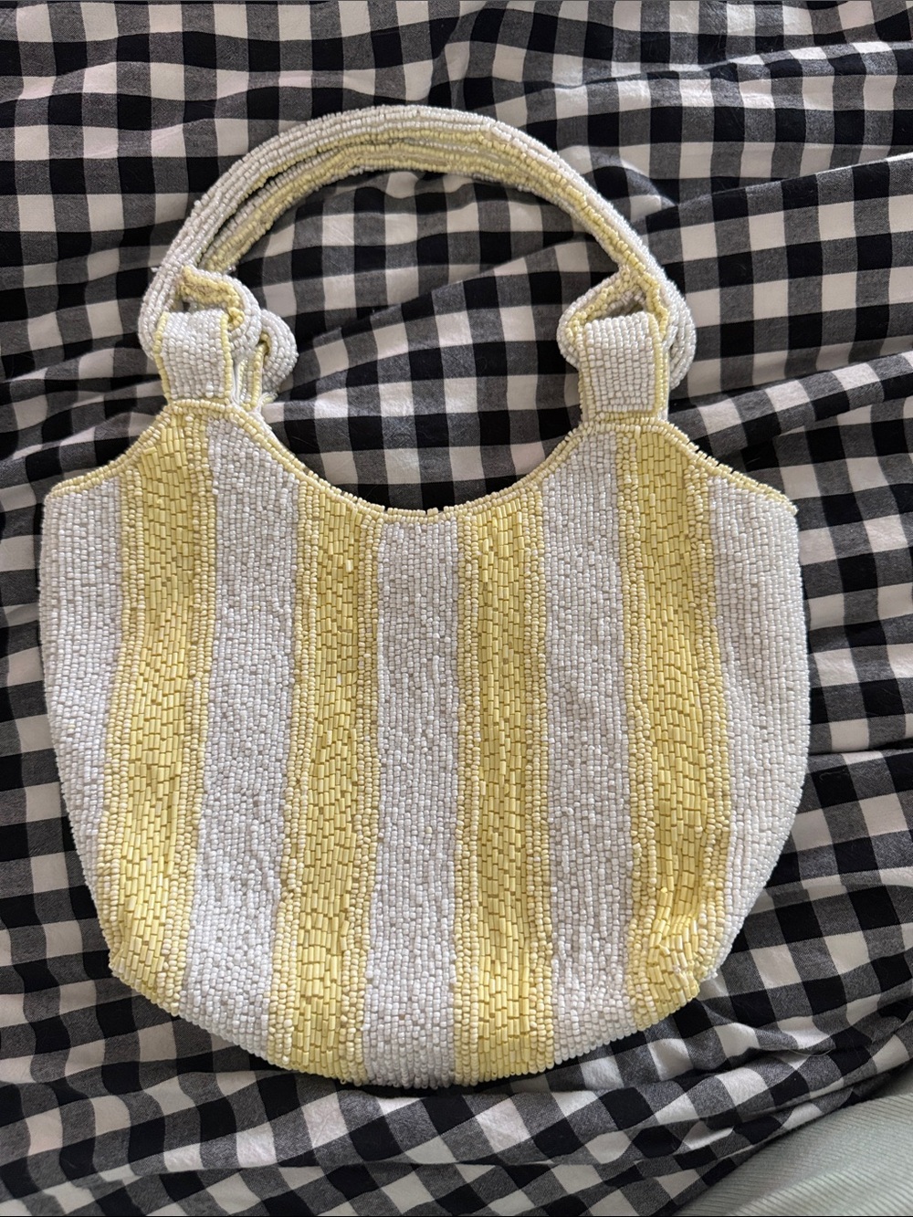 Yellow and White Beaded Striped Bag